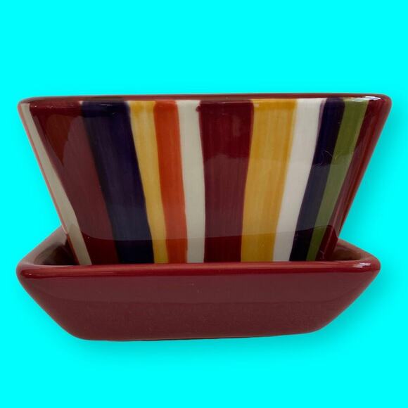Pampered Chef Striped Condiment Dip Bowl & Cranberry Under Plate Simple Addition - Picture 2 of 9
